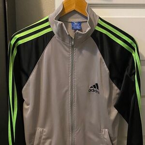 Adidas Black and Gray Jacket with Bright Green Stripes